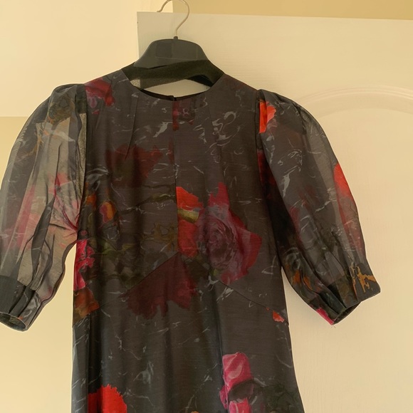 Ted Baker Puff Sleeve Dress (color anthracite grey with flowers) size 0 (XS) - Picture 3 of 6
